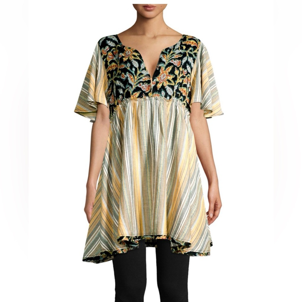 FREE PEOPLE Under The Sun Tunic Floral Striped Size Large